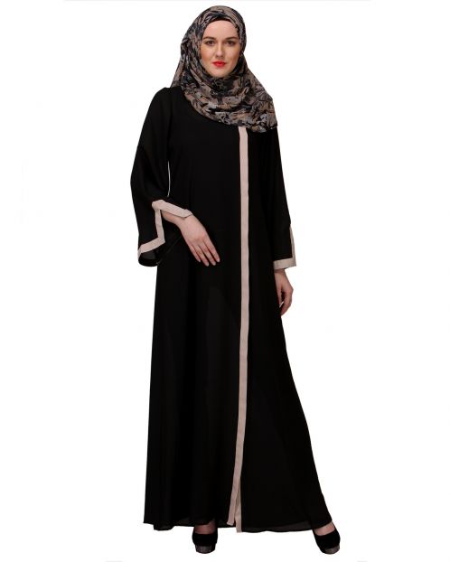 Slit Sleeve Black & Beige Abaya