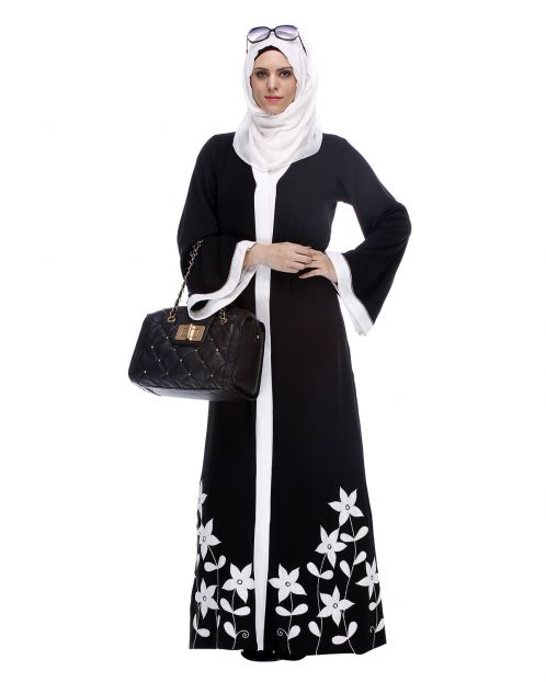 Black Abaya With Applique Embroidery