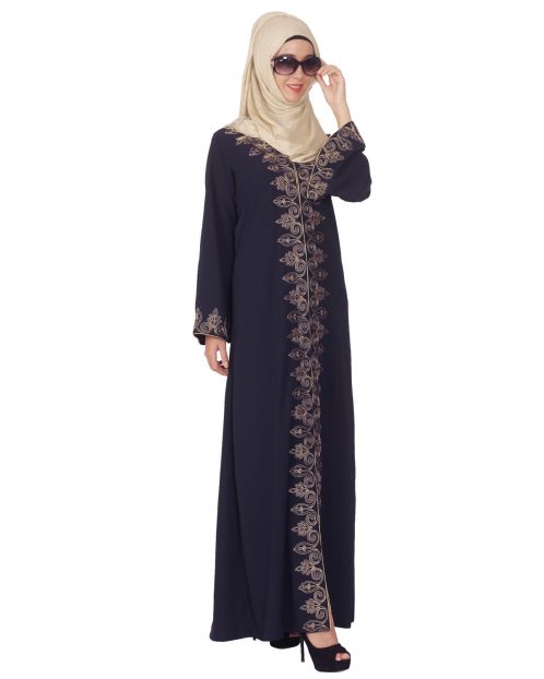 Blue Abaya with Dori Embroidery