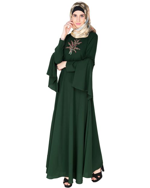 Dark Green Crew Collar Abaya