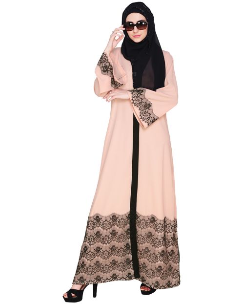 Pink And Black Laced Abaya