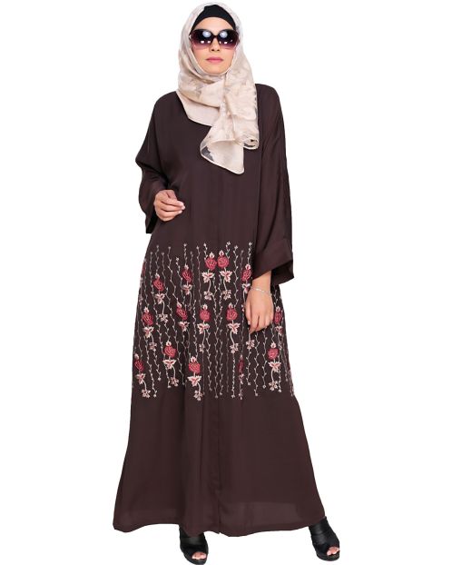 Orchid  Dubai Style Dark Brown Abaya