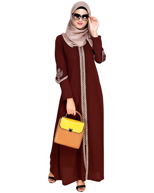 Bygone Front Zipper Brown Abaya