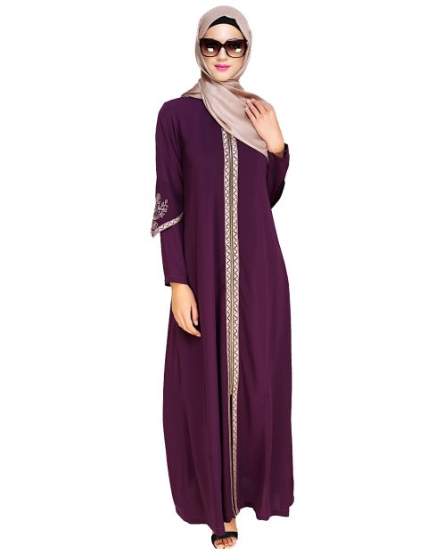 Bygone Front Zipper Purple Abaya