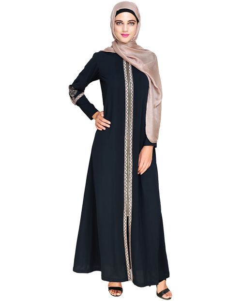 Bygone Front Zipper Blue Abaya