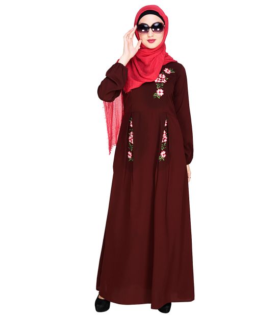 Box Pleated Brown Abaya