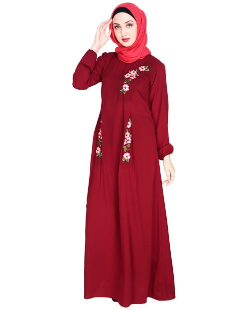 Box Pleated Wine Abaya