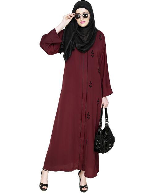 Botanic Deep Wine Beaded Dubai Style Abaya