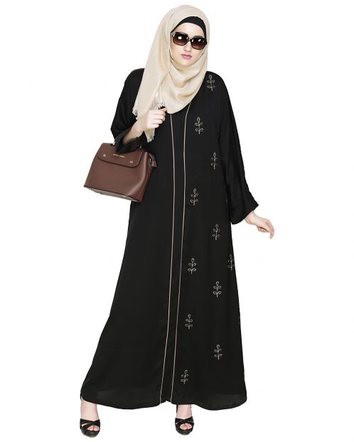Botanic Black Beaded Dubai Style Abaya