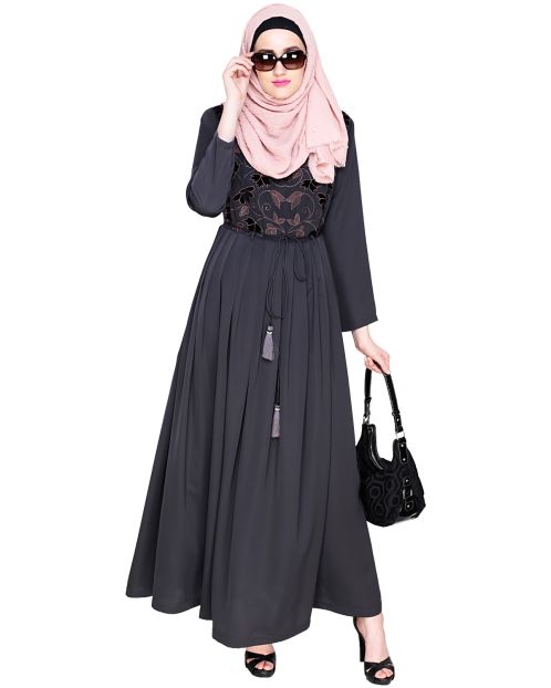 Sylvan Pleated Dubai Style Grey Abaya