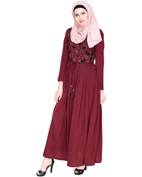 Sylvan Pleated  Dubai Style Wine Abaya