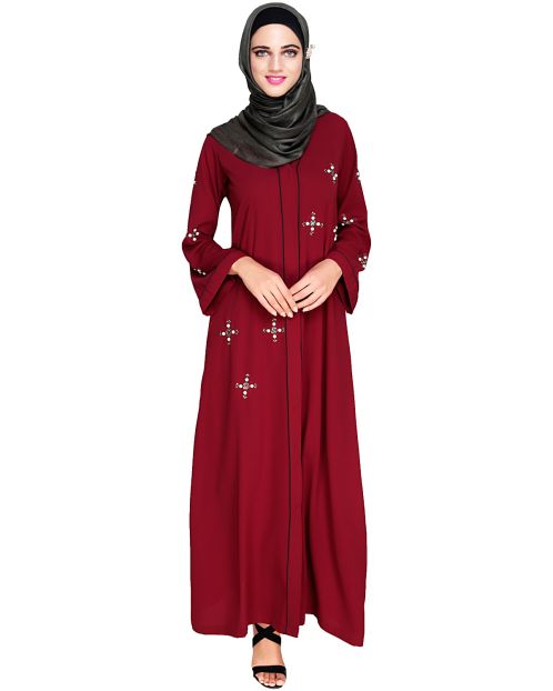 Newfangled Pearl Embroidered Wine Abaya