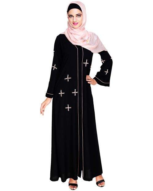 Newfangled Pearl Embroidered Black Abaya