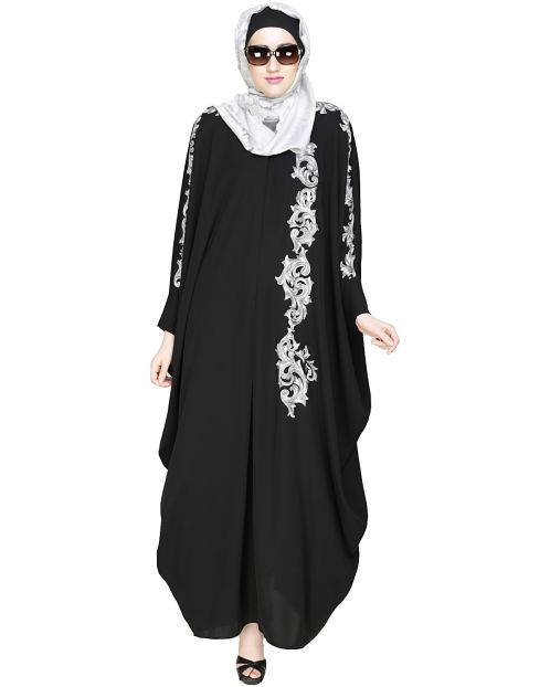 Dual Shade Floral Embroidered Black Kaftan