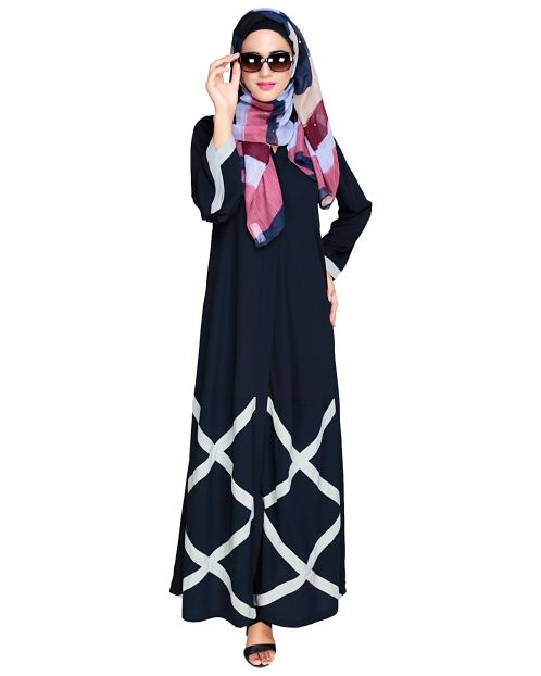 Criss Cross Detailing Blue Abaya