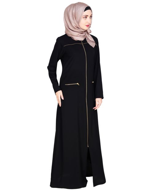 Metallic Zip Black Abaya