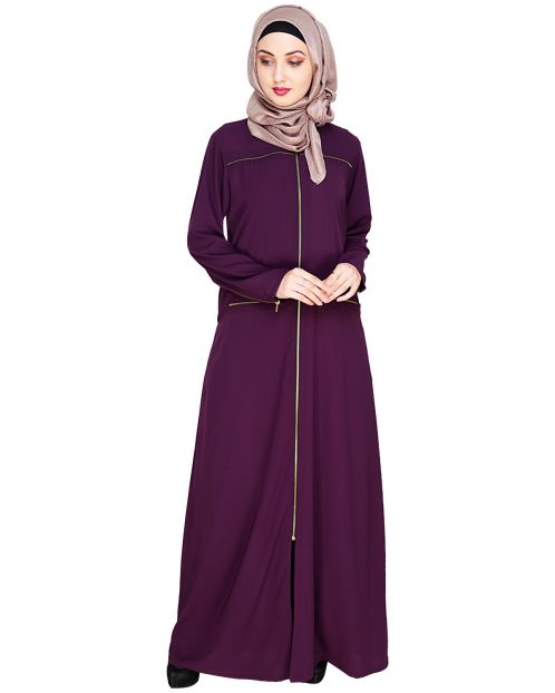 Metallic Zip Purple Abaya