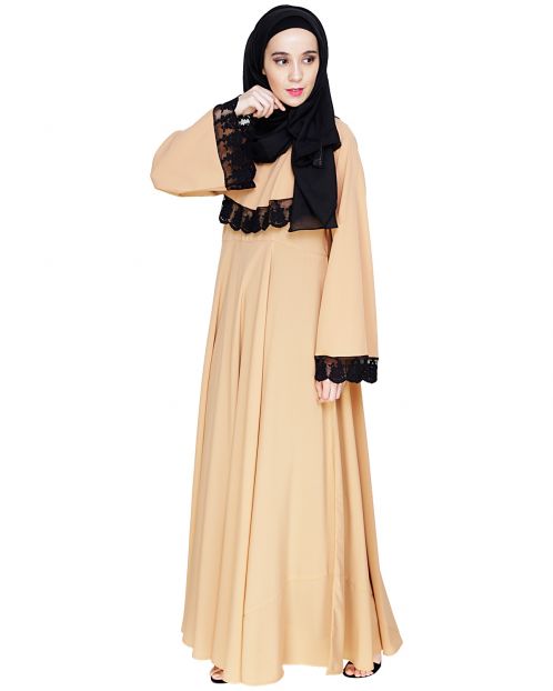 Flouncy Laced Dark Beige Abaya
