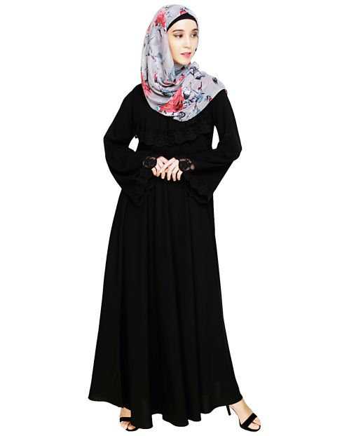  Flouncy Laced Black Abaya