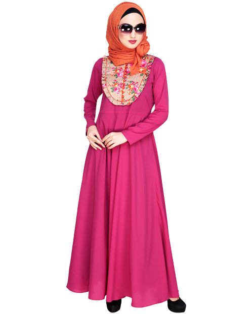  Fanciful Ruche Fushia Maxi Dress Abaya