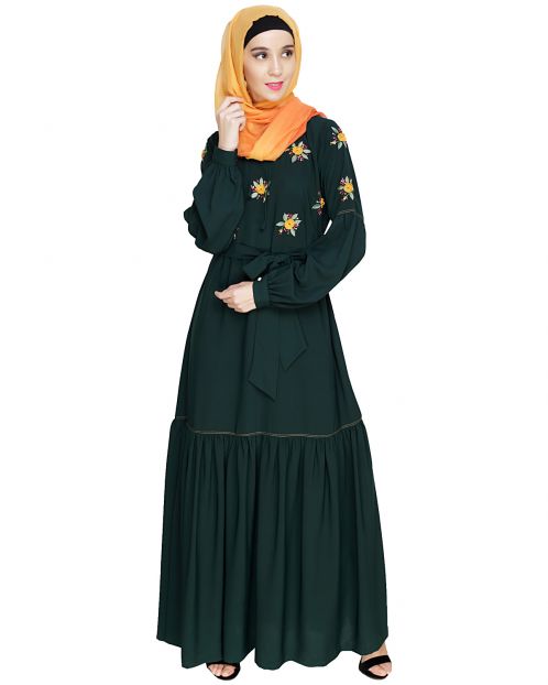 Dreamy Floral Embroiderd Green Abaya