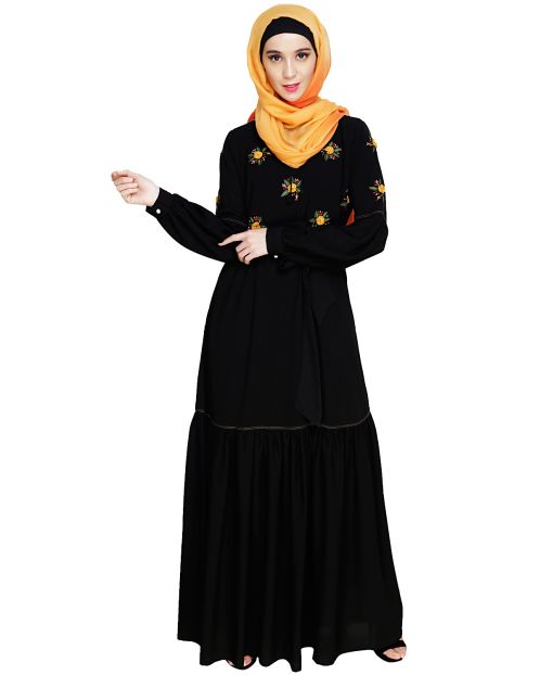 Dreamy Floral Embroiderd Black Abaya