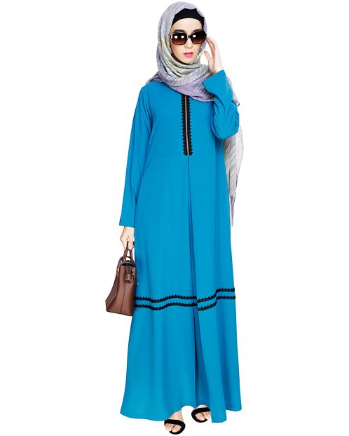 Graceful Lacy Teal Blue Abaya