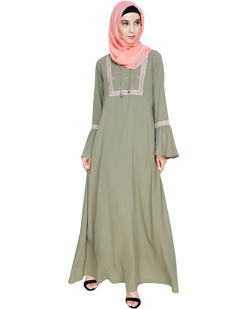 Boho Embroidered Dead Mint Abaya