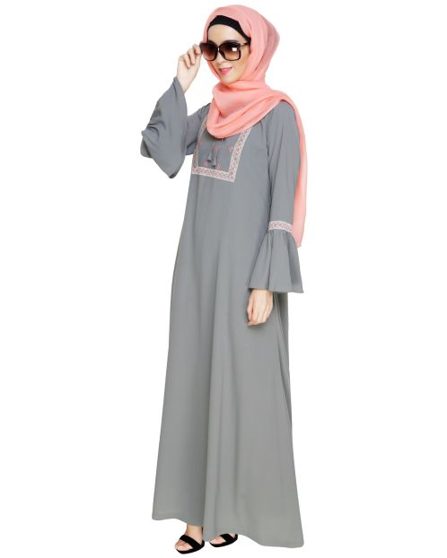 Boho Embroidered Grey Abaya