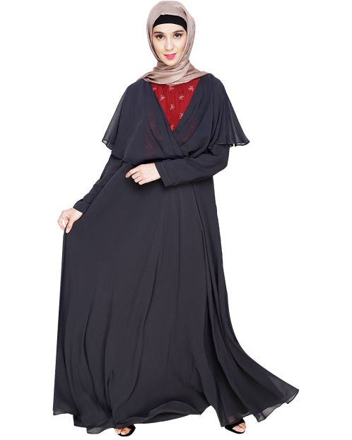 Mesmerising Draped Charcoal Grey Abaya Dress