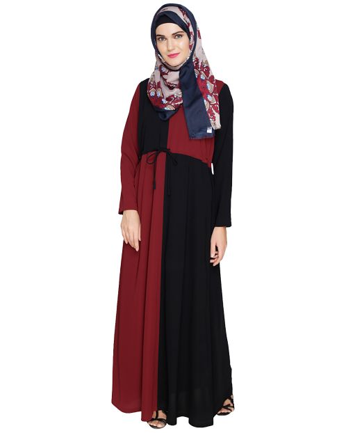 Colour Blocked Maroon Abaya