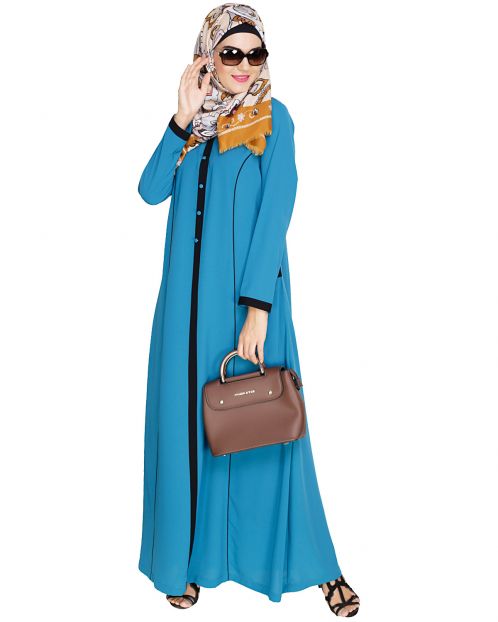 Teal Blue Panelled Abaya