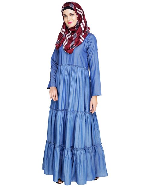 Modest Blue Denim Abaya