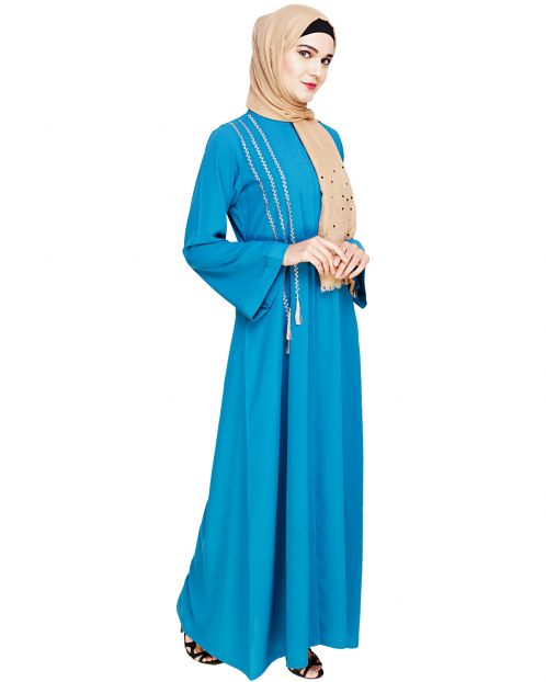 Elegant Teal Blue Embroidered Abaya