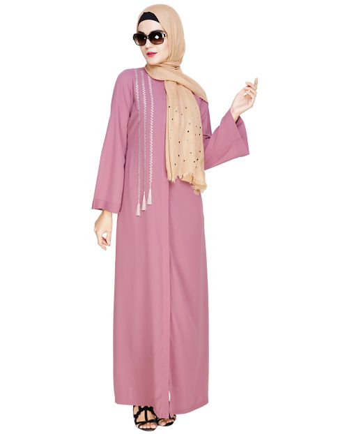 Elegant Onion Pink Embroidered Abaya