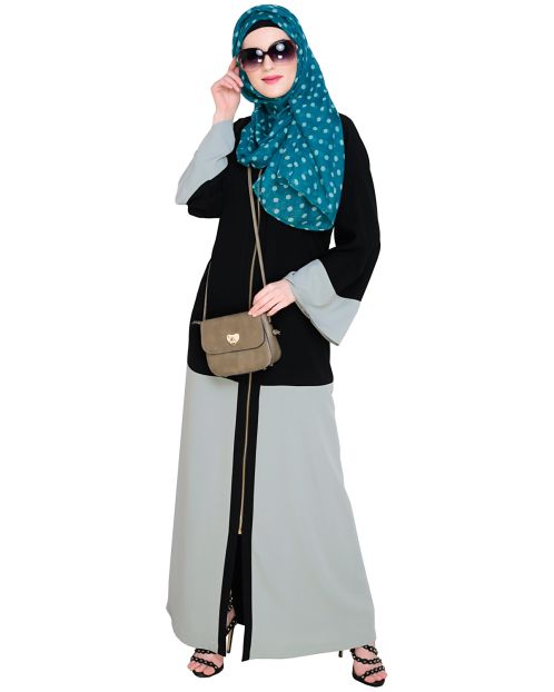 Dazzling Zip-Up Sage Green Abaya