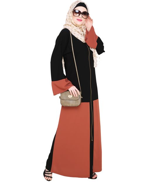 Dazzling Zip-Up Brick Red Abaya 