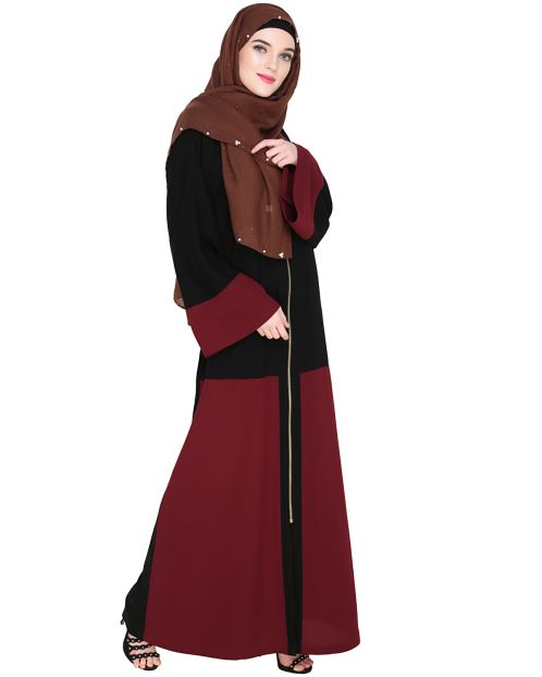 Dazzling Zip-Up Wine Abaya