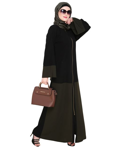 Dazzling Zip-Up Olive Abaya