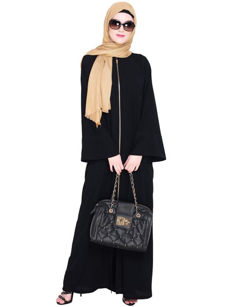 Dazzling Zip-Up Black Abaya