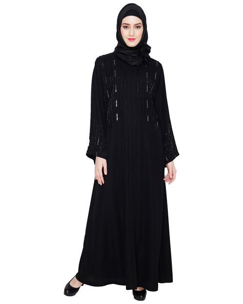 Multicolour Posh Stone Black Dubai Style Abaya