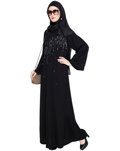 Multicolour Stardust Stone Black Dubai Style abaya