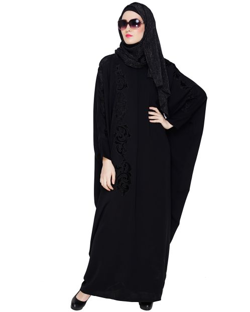 Floral Applique Black Kaftan