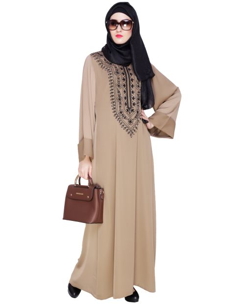 Floral Embellished Beige Dubai Style Abaya