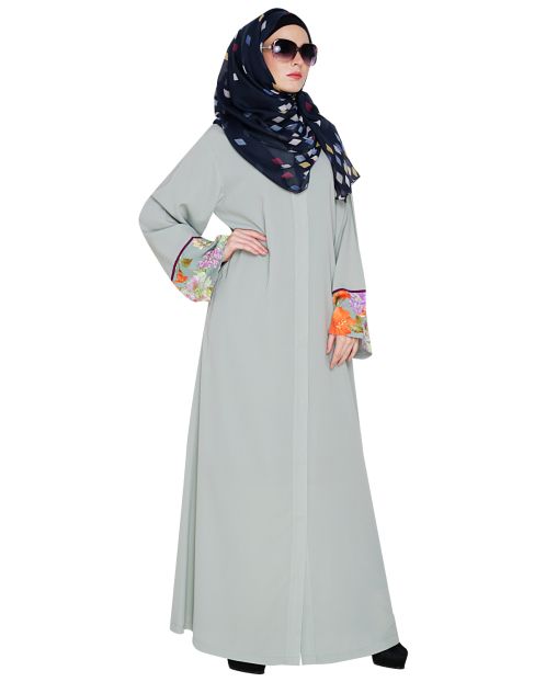 Graceful Sage Green Printed Dubai Style Abaya