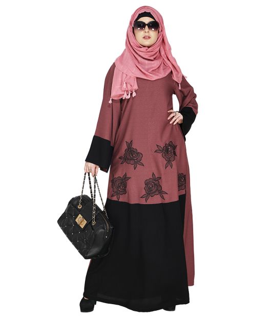 ELegant Floral Onion Pink Abaya