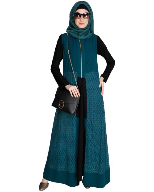 Lace Jacket Bottle Green Abaya