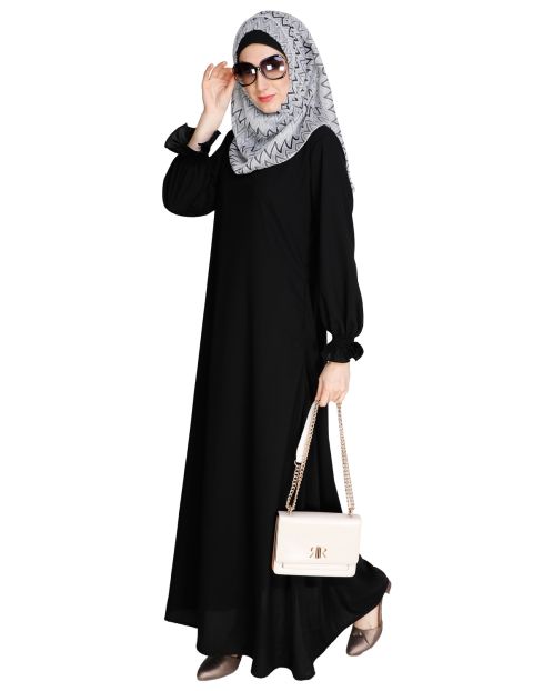 Gathered Sleeves Black Abaya