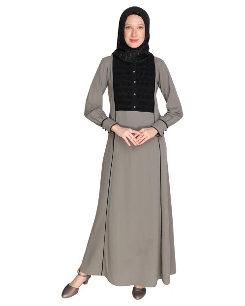 Wavetucks Yoke Grey Abaya