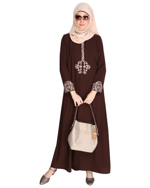 Persian Embroidered Brown Abaya